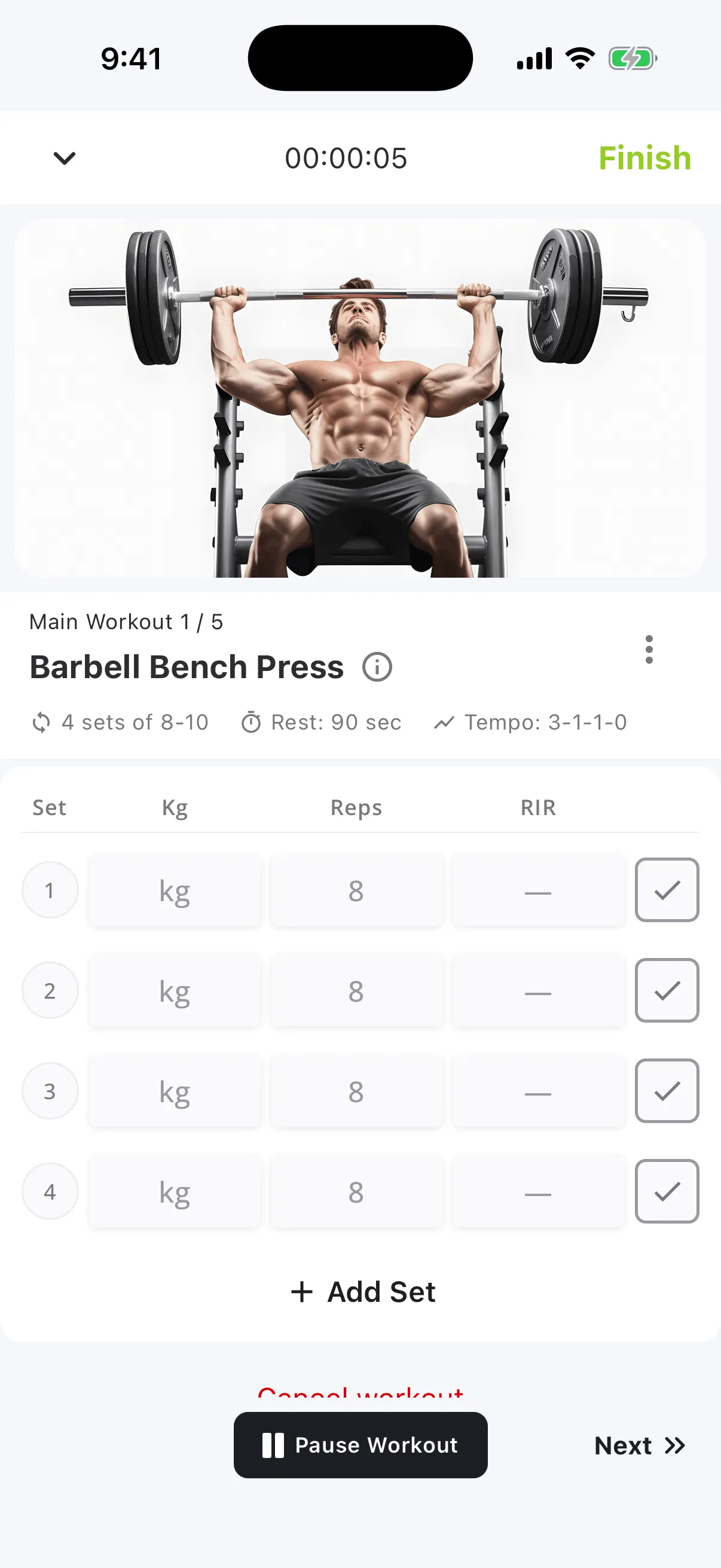 ELSE app: logging a workout
